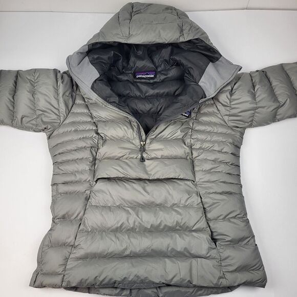 Patagonia Down Sweater Womens Hooded Pullover Jacket Kangaroo Pocket Gray Size M - Picture 5 of 16